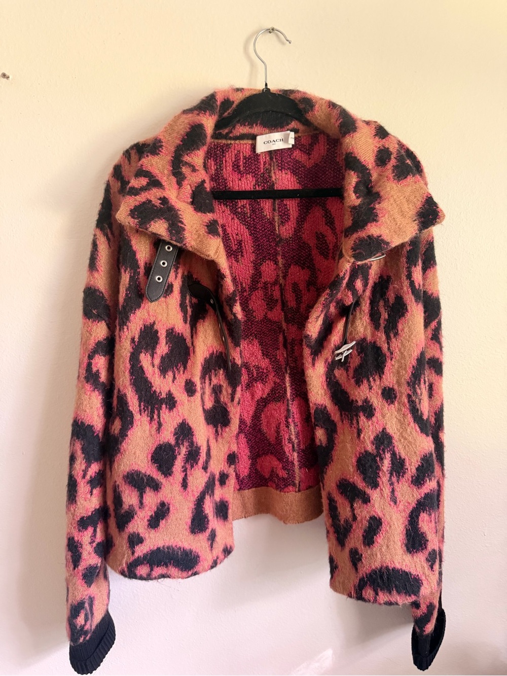 Coach Pink & Black Leopard Teddy Jacket